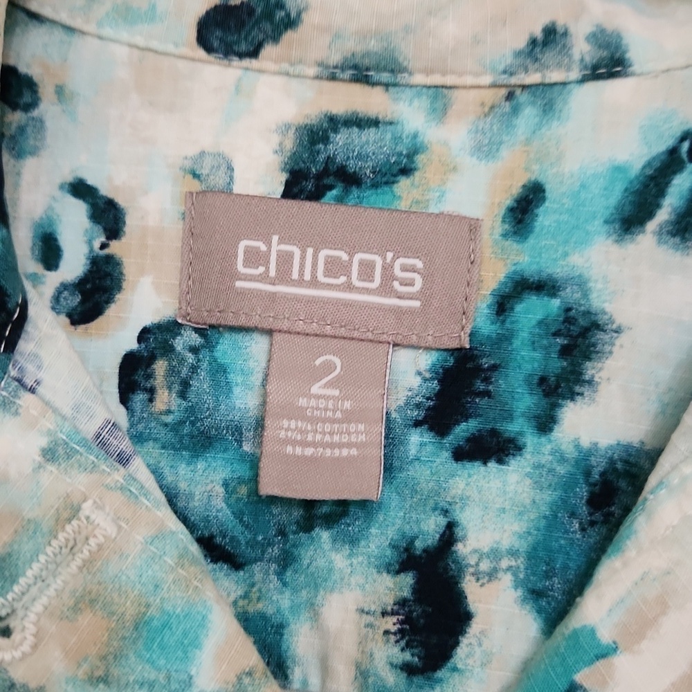 Chico's Blue Leopard Print Women's Jacket Pockets Medium Contemporary Office - Picture 7 of 8